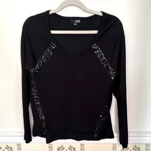 a.n.a. Black Sequin Accent Sweater V-Neck Size Small Dressy Lightweight